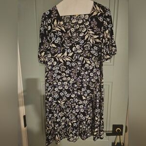 LOFT Black and White Puff Sleeve Sundress